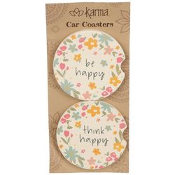 Karma 2-Pc. Floral Be Happy Car Coaster Set