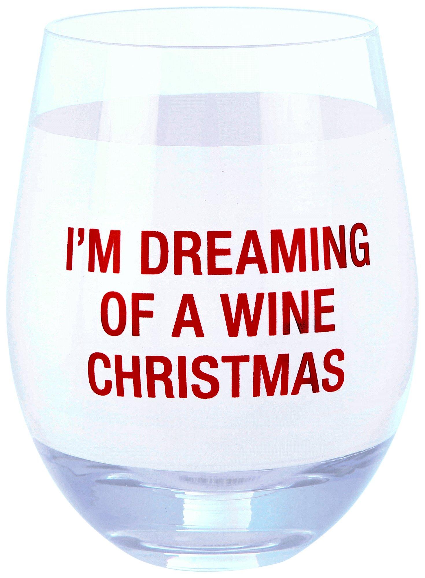 Funny Phrases Christmas Stemless Plastic Wine Glasses, 15oz, 4pc