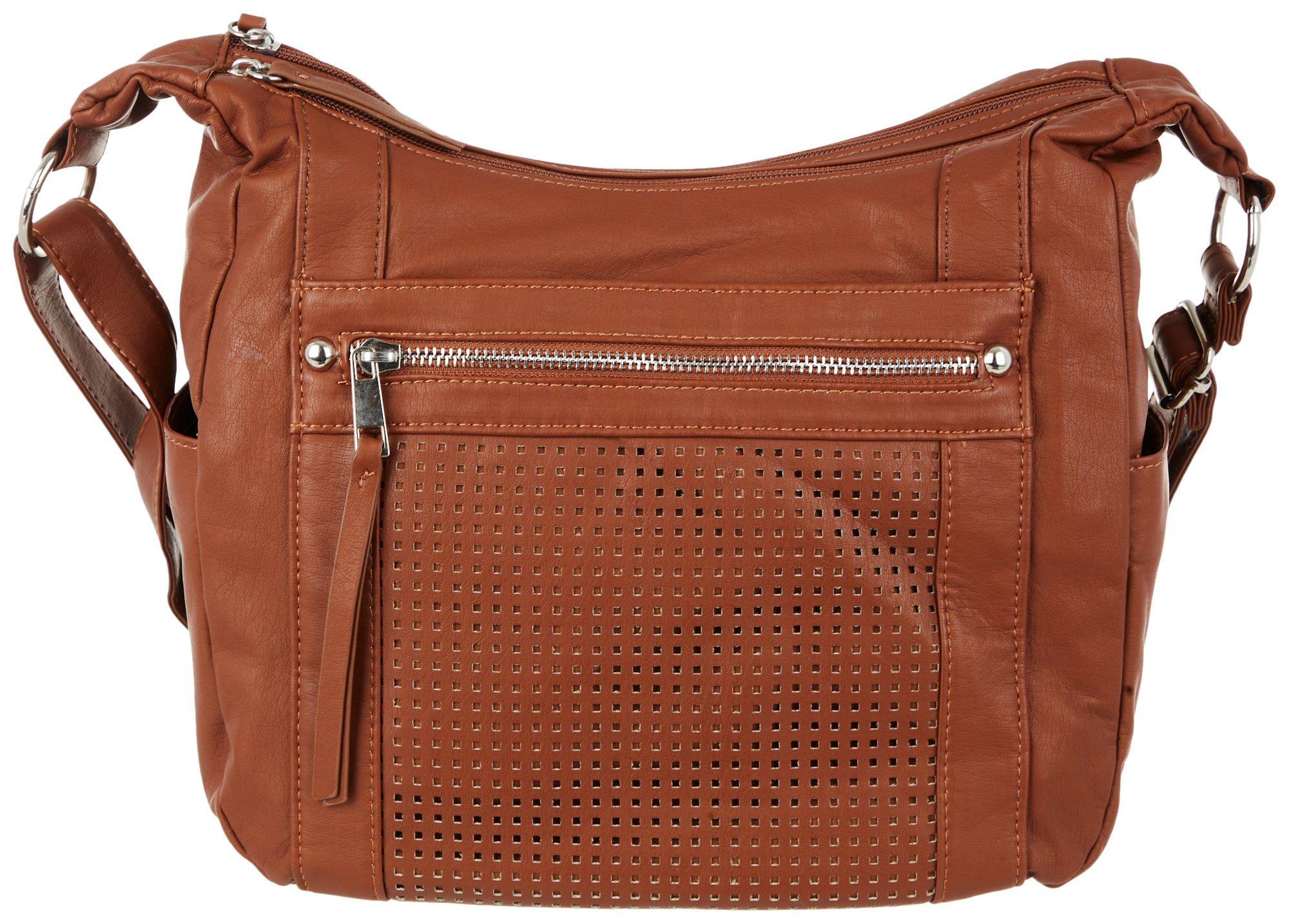 Solid Perforated Double Compartment Crossbody Bag