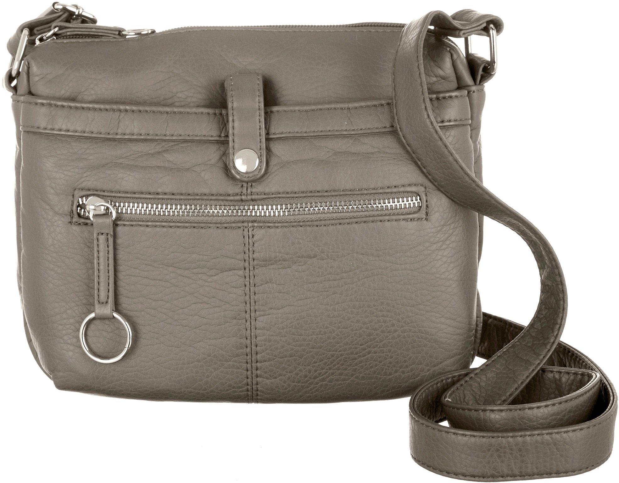 Grainy Wash Vegan Leather Multi Zip Crossbody Handbag