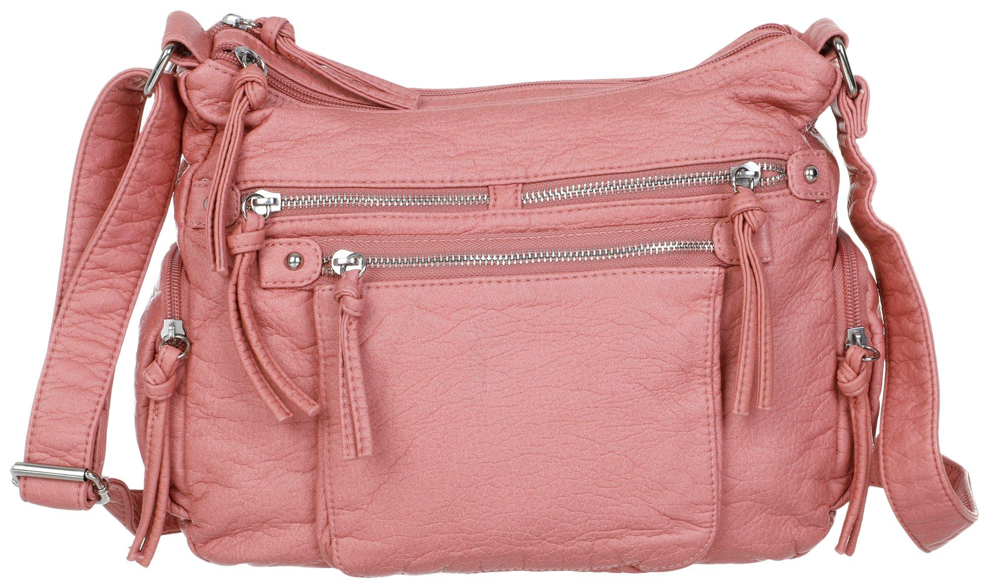 Grainy Wash Solid Vegan Leather Crossbody Hobo Bag