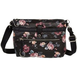 Bueno Floral Crinkle Vegan Leather Zip Crossbody Handbag
