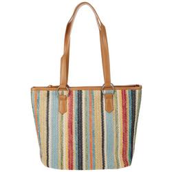 Woven Faux Leather Shoulder Tote Bag