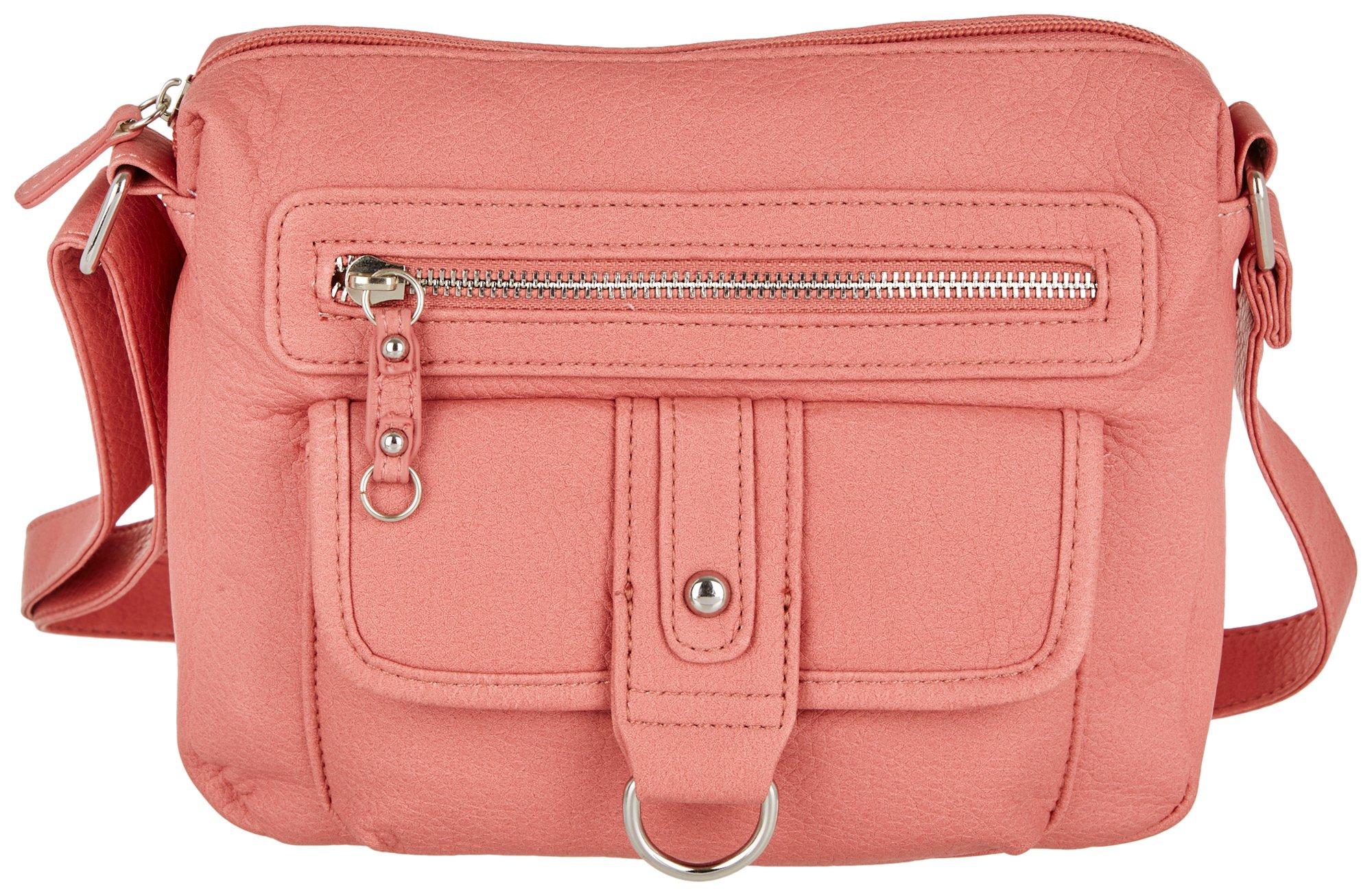 Solid D-Ring Flap Pocket Crossbody Handbag