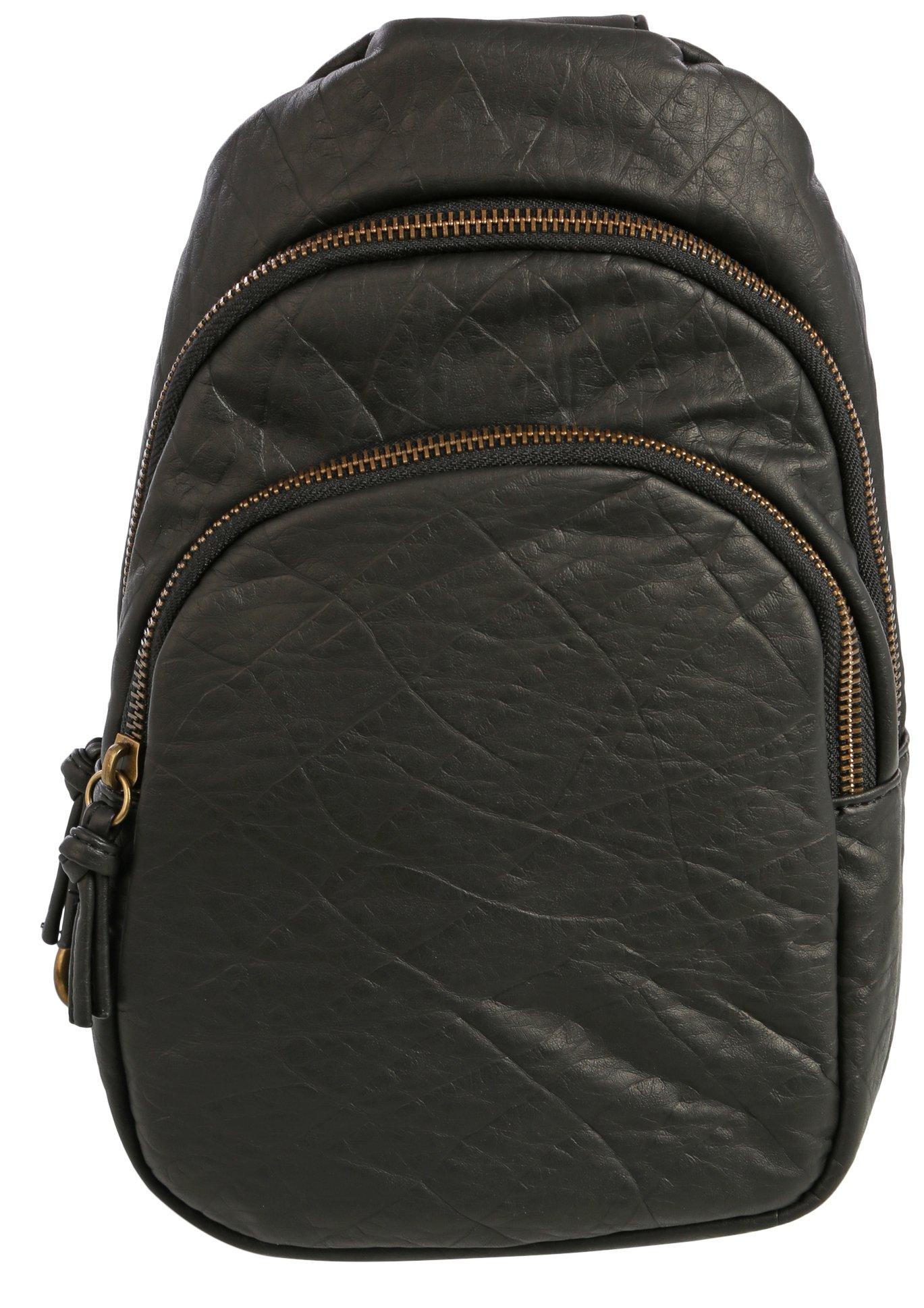 Solid Crinkle Vegan Leather Sling Bag