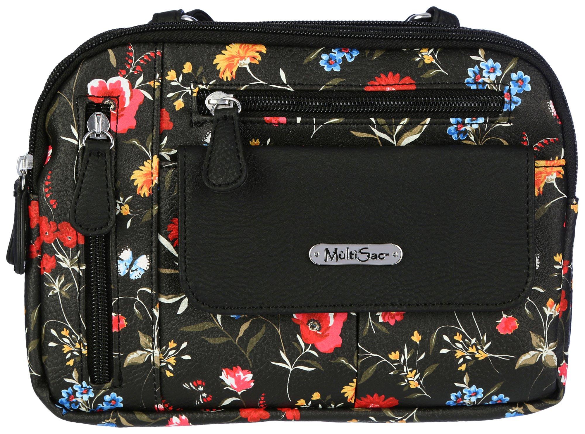 MultiSac Zippy Flower Print 3-Compartment Crossbody Bag