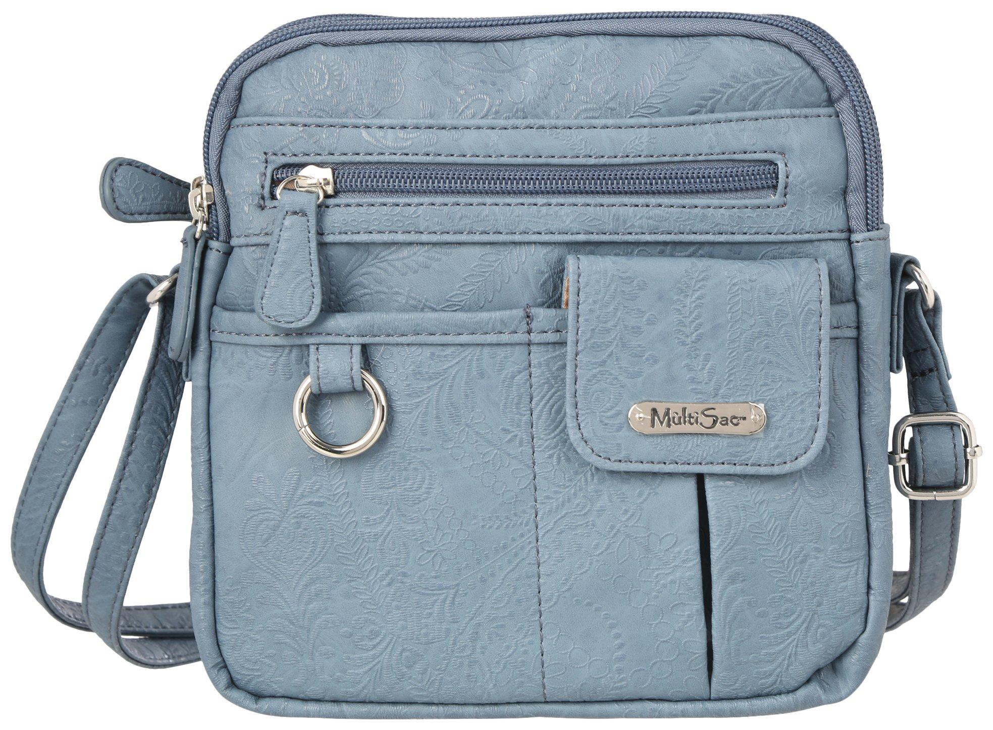 Solid Embossed North-South 3-Compartment Crossbody