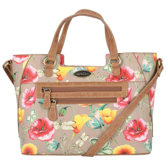 Multi Sac Backpack Floral Pattern Faux Leather Adjustable Straps