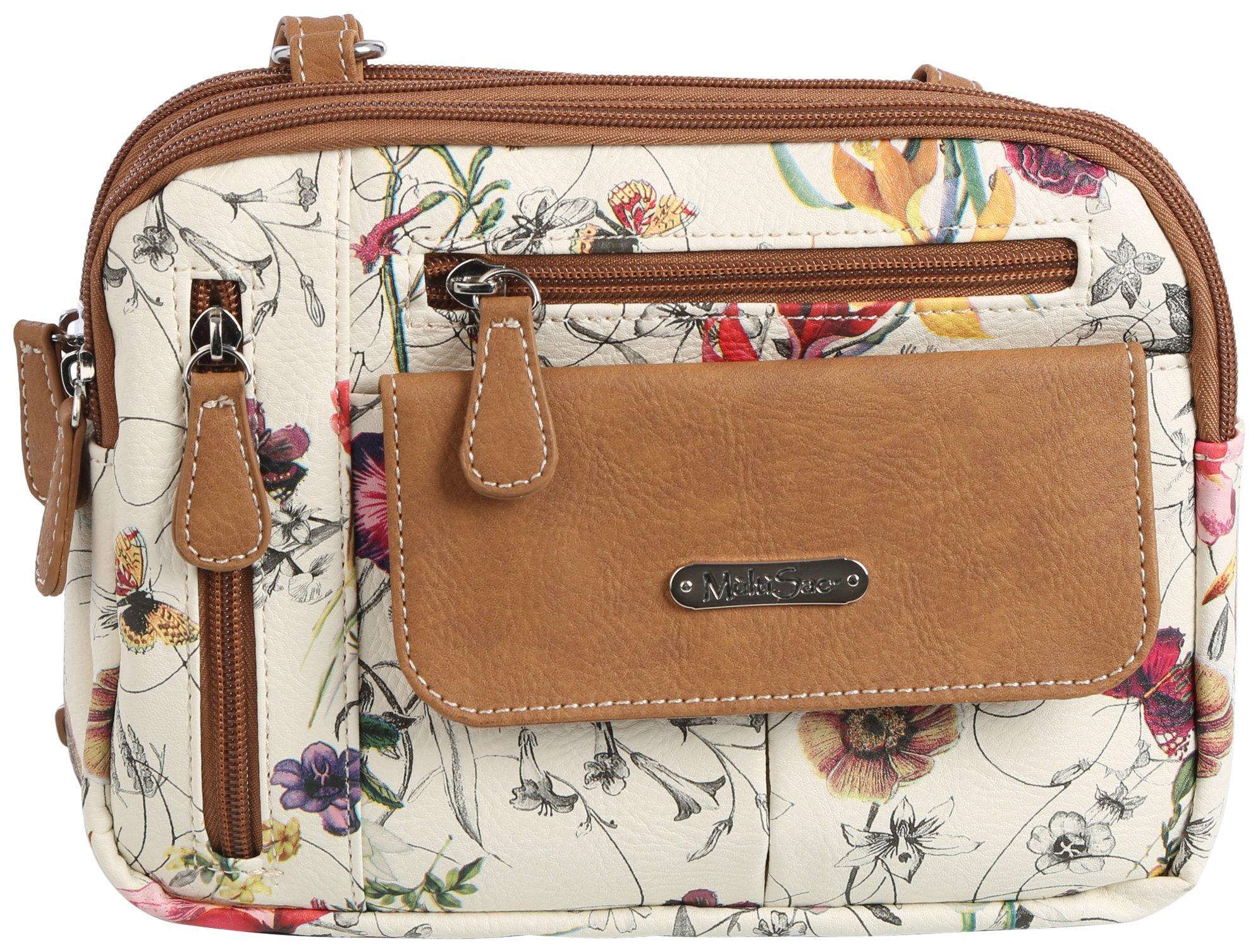Zippy Floral/Solid 3-Compartment Crossbody Bag