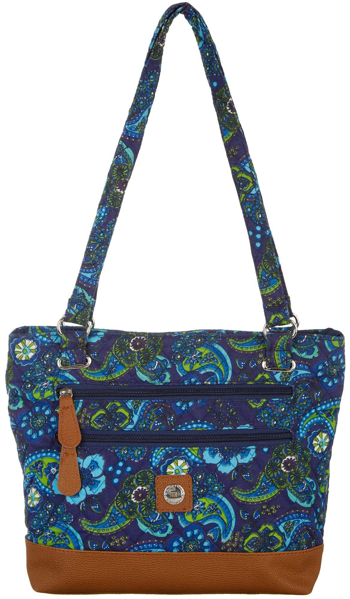 Stone Mountain Donna Aqua Paisley Quilted Tote Shoulder Bag