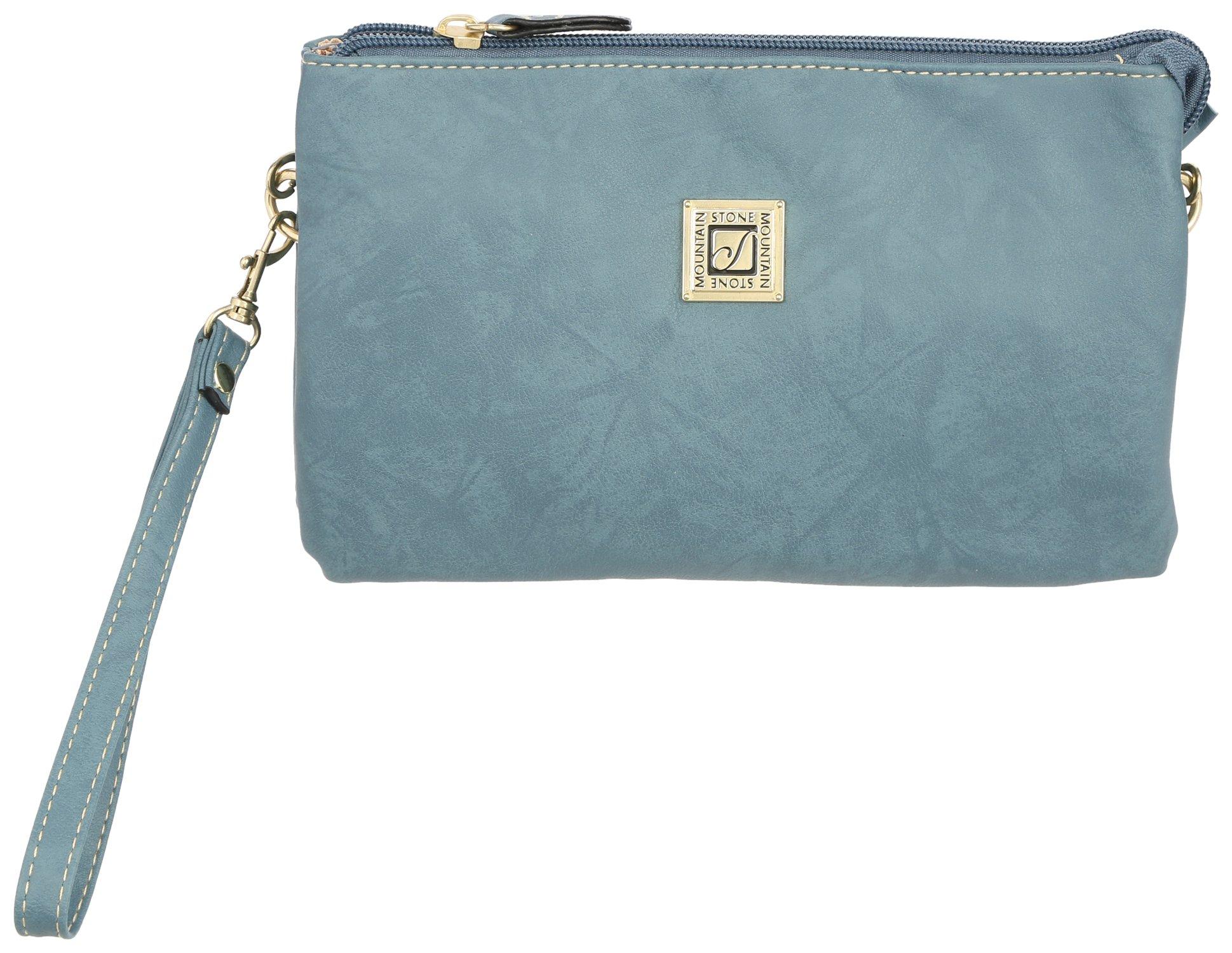 Stone Mountain Solid Crunch Leather Crossbody Wristlet Bag