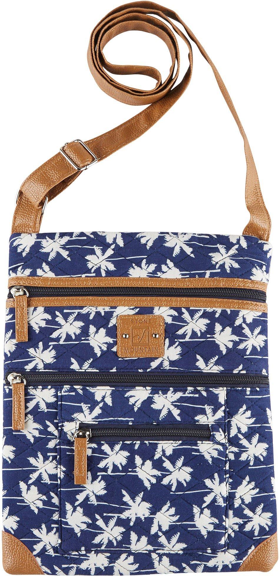 Stone Mountain Handbags Company Store  FLORAL LARGE DOME SATCHEL W/BONDED  LEATHER PERFORATED TRIM