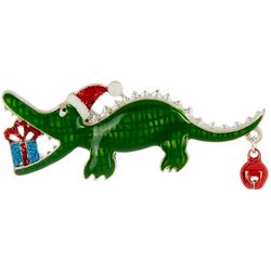 Brighten The Season Gift Giving Alligator Christmas Pin