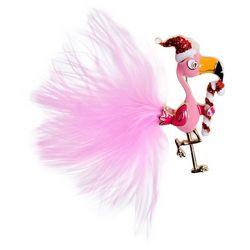 Brighten The Season Christmas Flamingo Candy Cane Pin