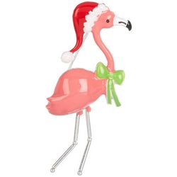 Brighten The Season Christmas Flamingo Santa Hat Pin