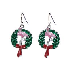 Brighten The Season Flamingo Wreath Dangle Earrings