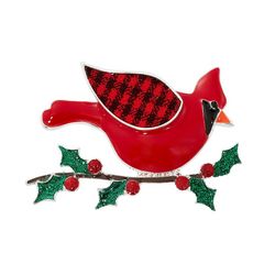 Brighten The Season Christmas Plaid Cardinal Pin
