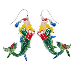 Brighten The Season Mermaid Santa Dangle Earrings