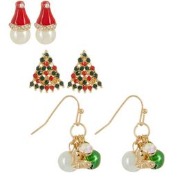 Brighten The Season 3-Pr. Pave & Pearl Holiday Earring Set