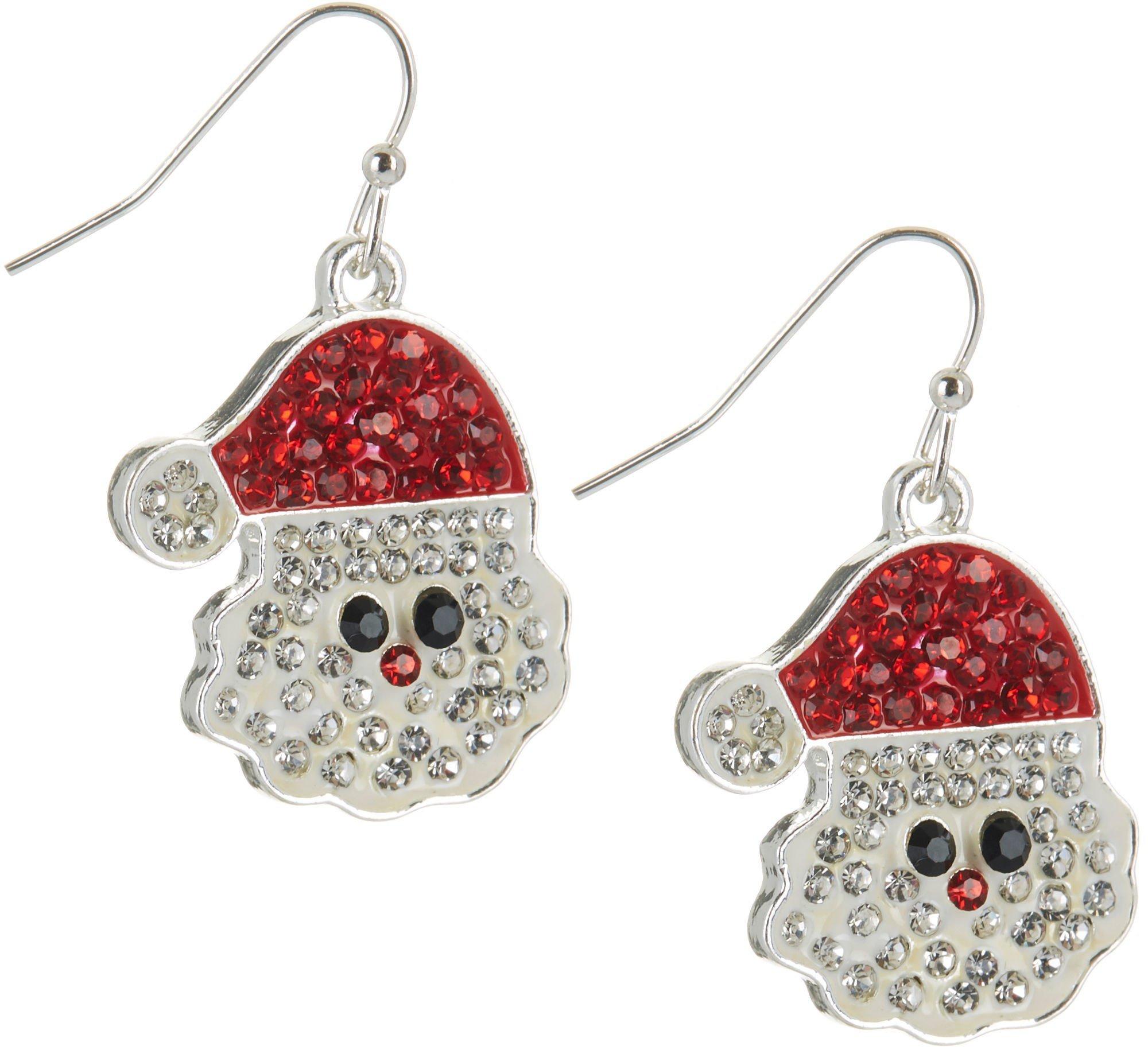 Brighten The Season Pave Santa Face Dangle Earrings