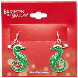 Brighten The Season 1.5 In. Seahorse Santa Dangle Earrings
