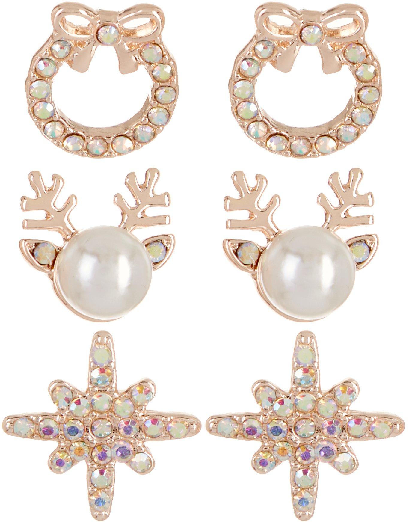 Brighten The Season 3-Pr. CZ Wreath Snow Earrings Set