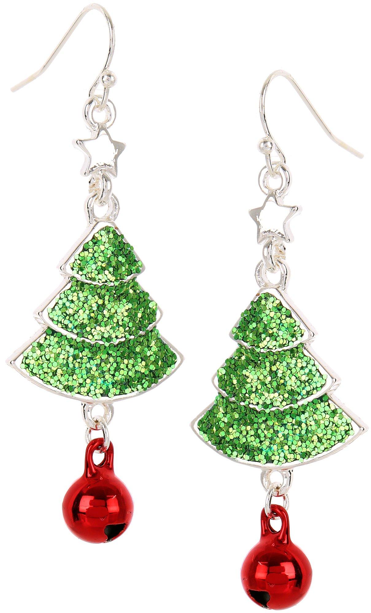 Brighten The Season 2.25 In. Glitter Tree Dangle Earrings