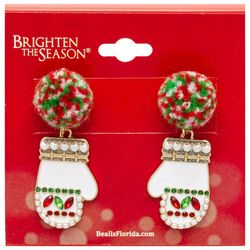 Brighten The Season Pom Pom Mitten Post Drop Earrings