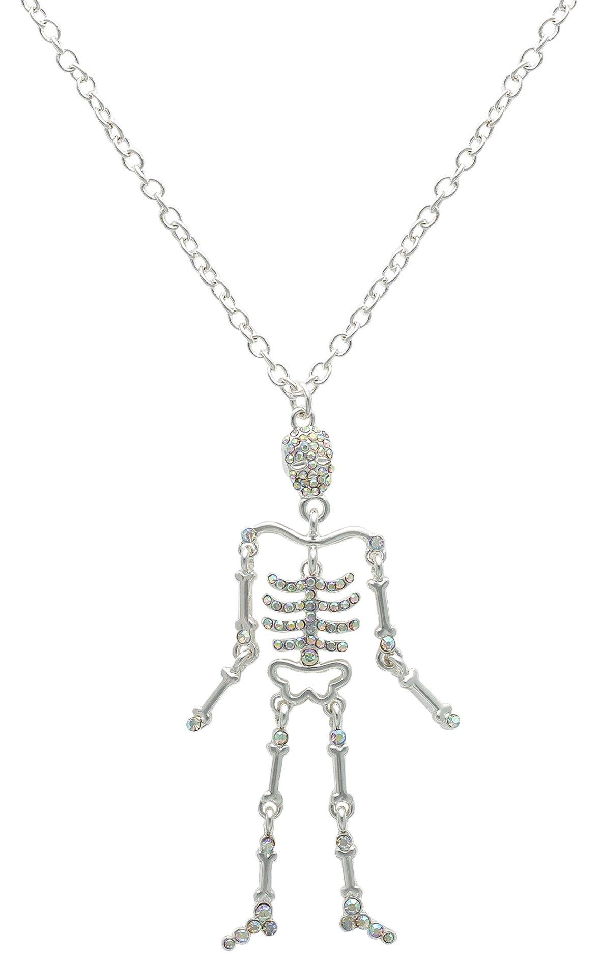 24 In. Pave Skeleton Pendant Chain Necklace