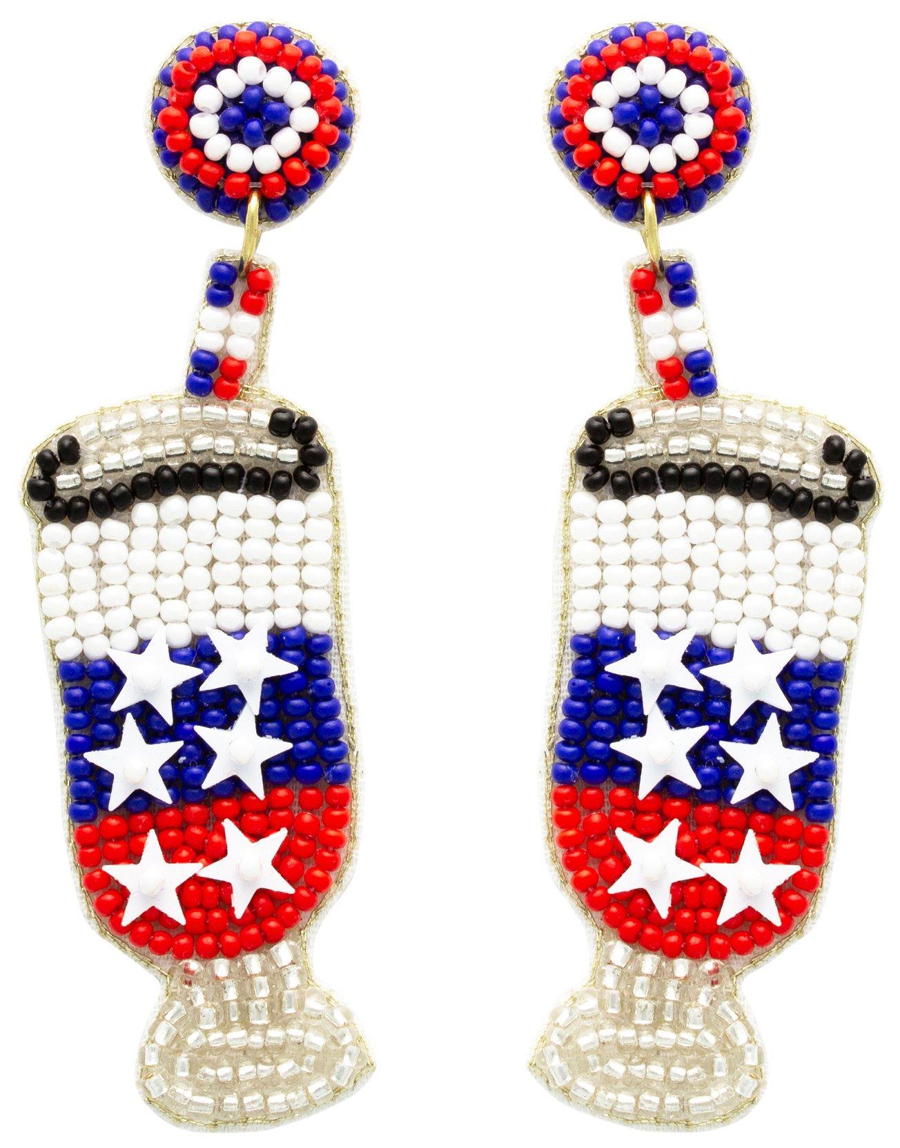 Americana Beaded Drinking Glass Drop Earrings