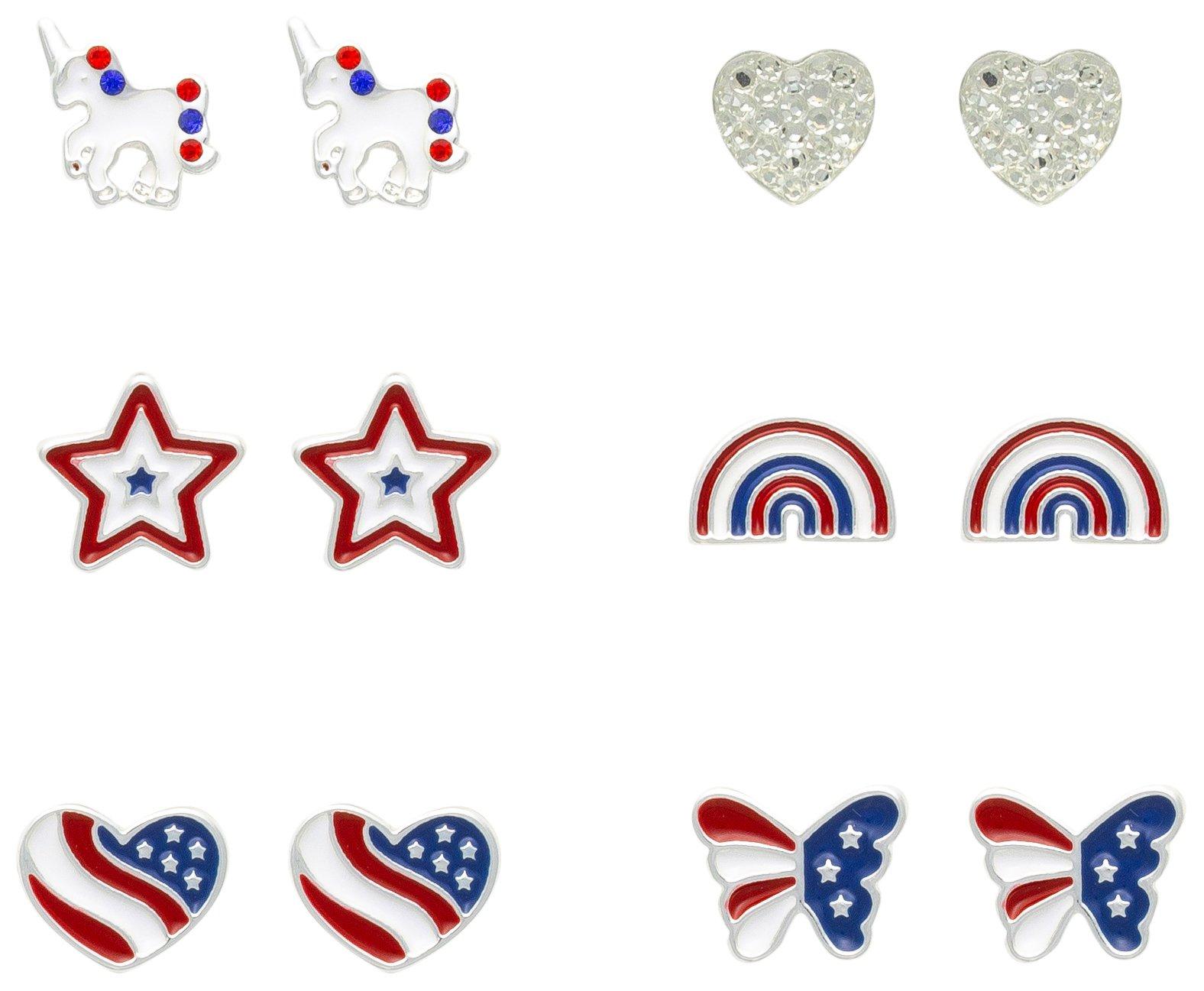 6 Piece Americana Stud Earrings