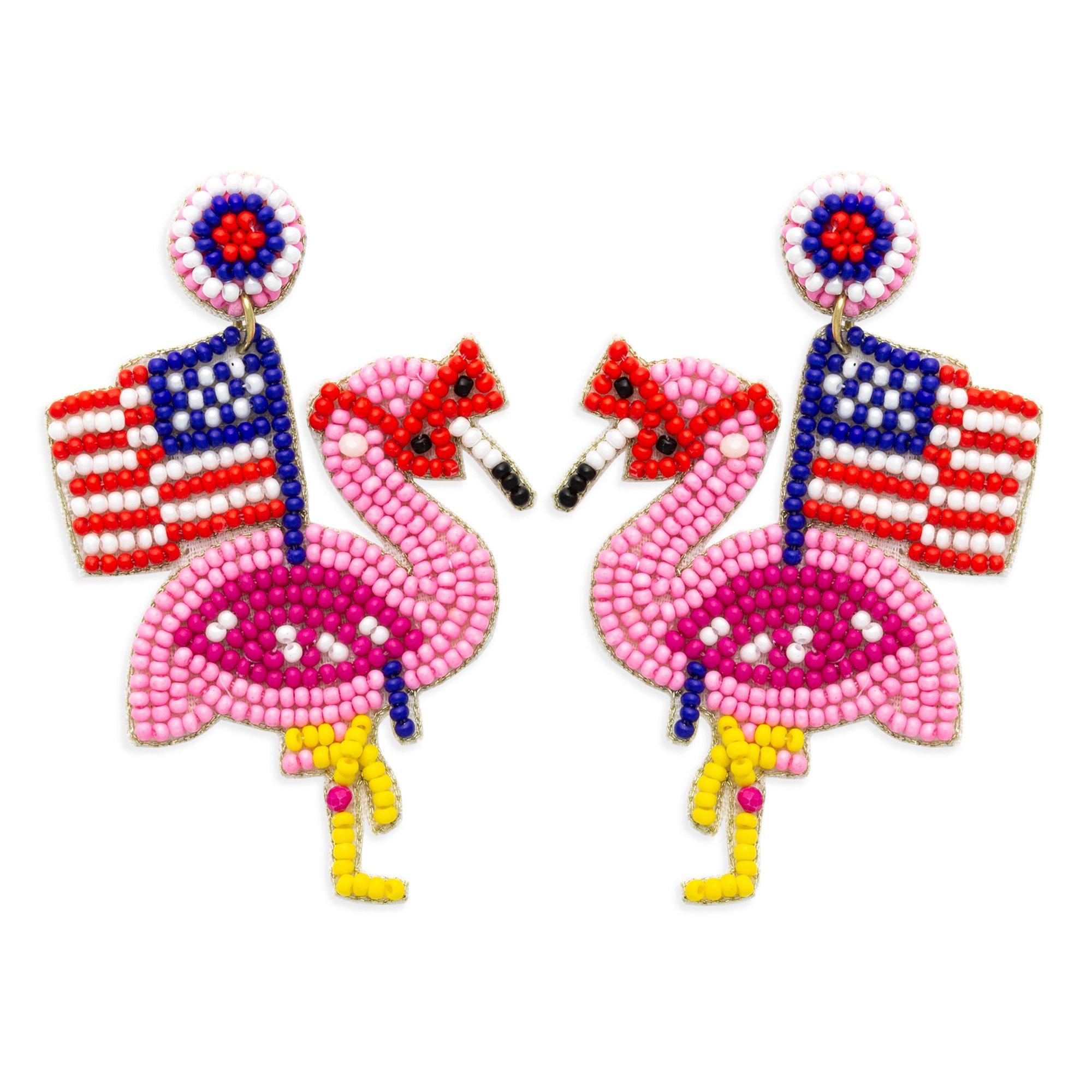 Americana Flamingo & Flag Drop Earrings