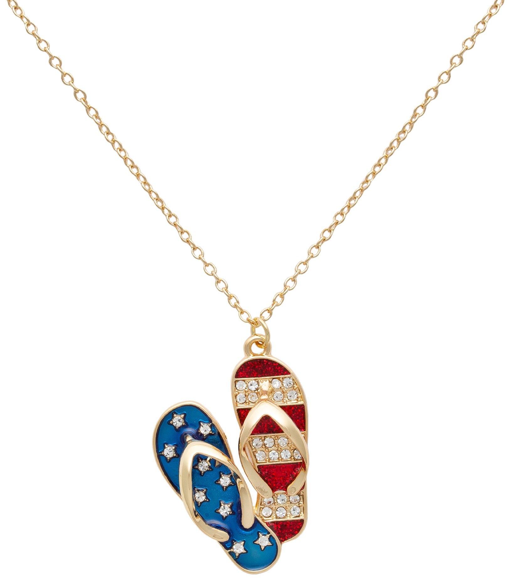 Americana Flip Flop Double Pendant Chain Gold Necklace