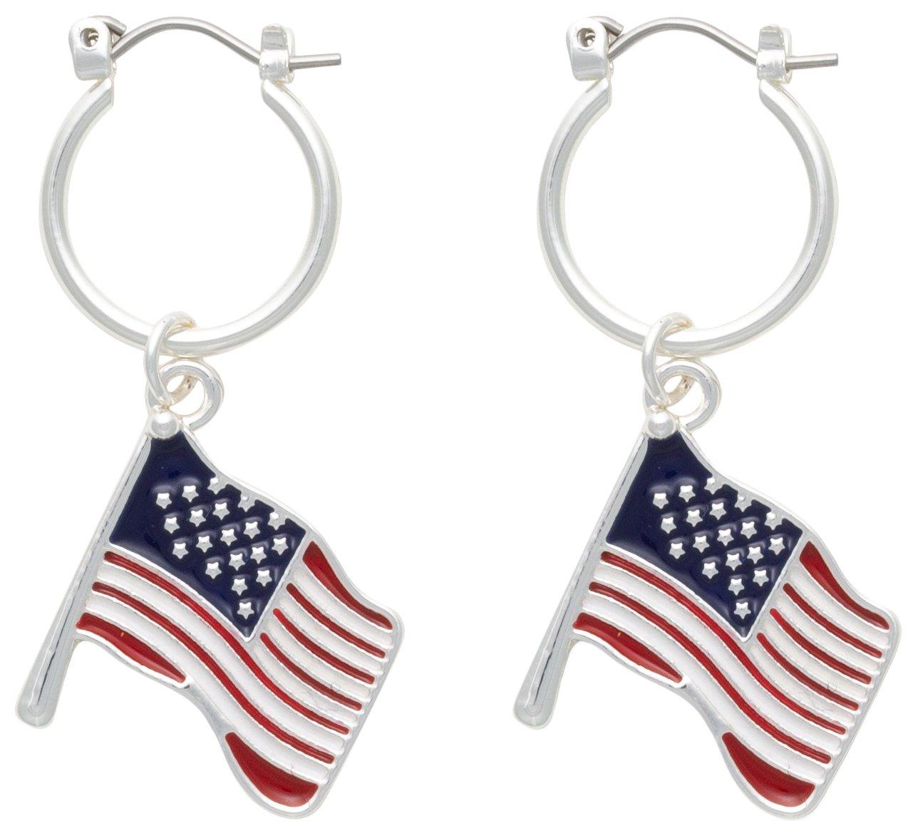 Americana Small Hoop American Flag Drop Earrings