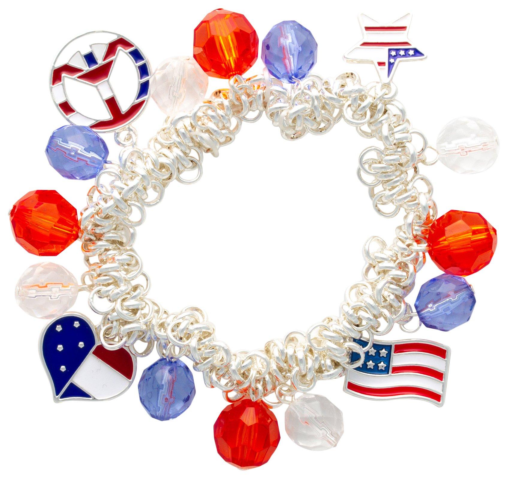 Americana Peace & Flag Beaded Charm Bracelet