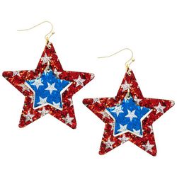 Americana 2.25 In. Glitter Double Stars Dangle Earrings