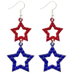 Americana 3 In. Double Linear Pave Stars Dangle Earrings