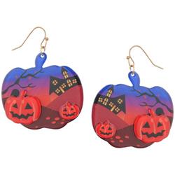 2 In. Haunted House & Pumpkins Dangle Earrings