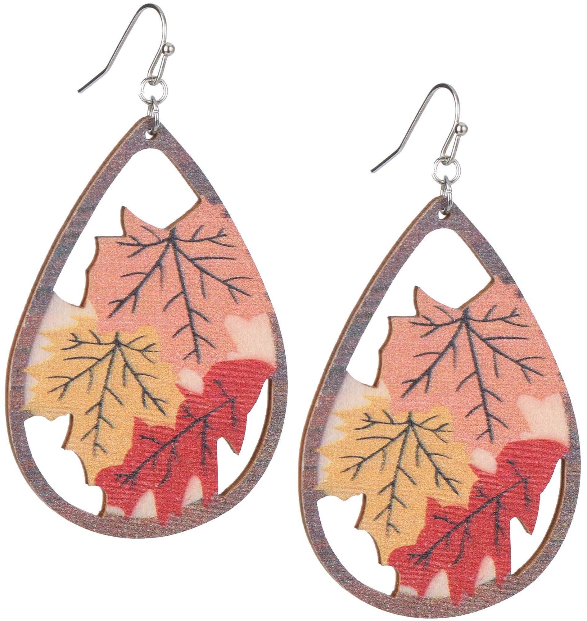 2.75 In. Autumn Leaves Teardrop Dangle Earrings