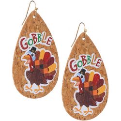 Harvest 2.25 In. Gobble Turkey Cork Teardrop Dangle Earrings