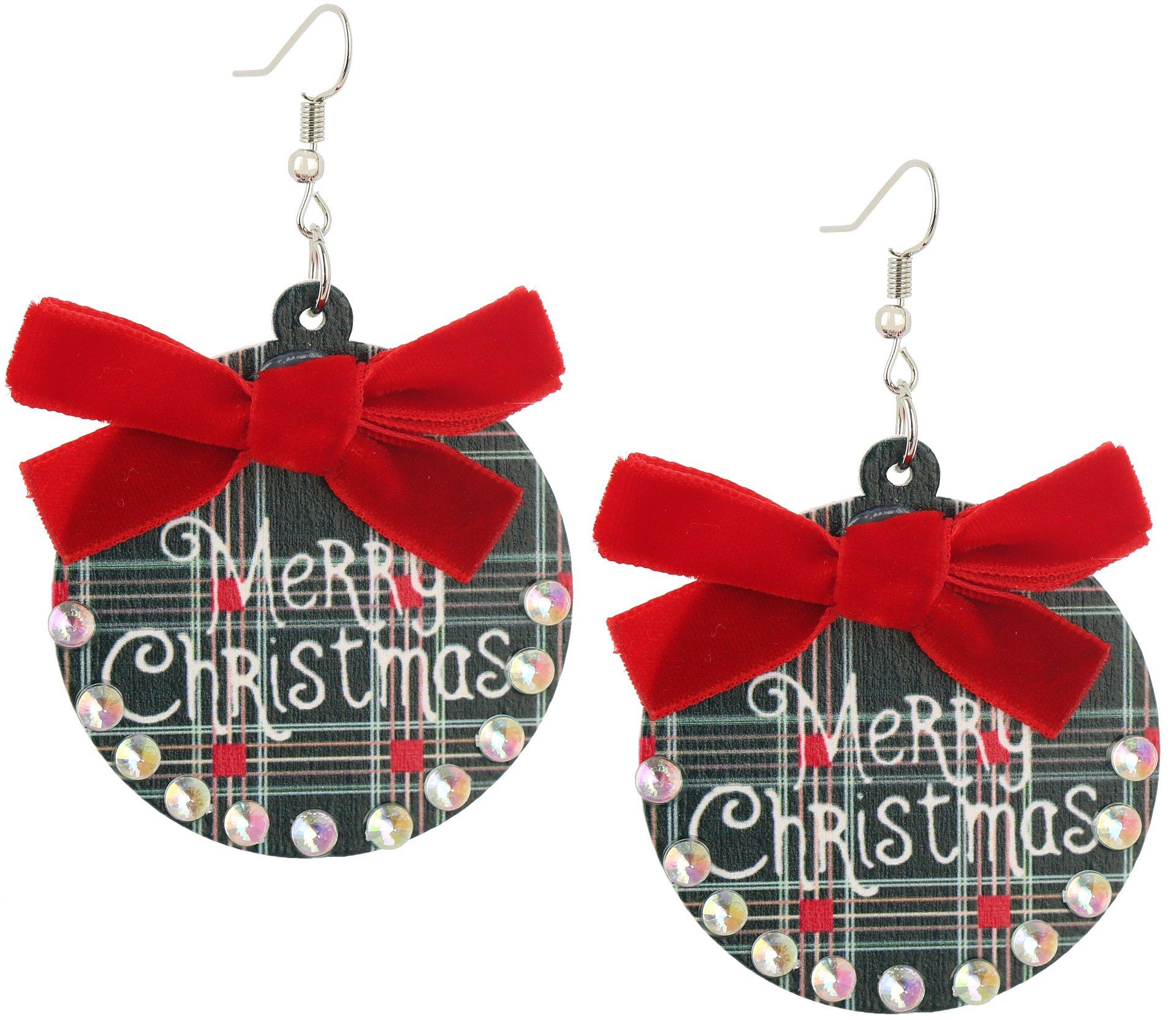 Brighten The Season Crystal Bow Ornament Dangle Earrings