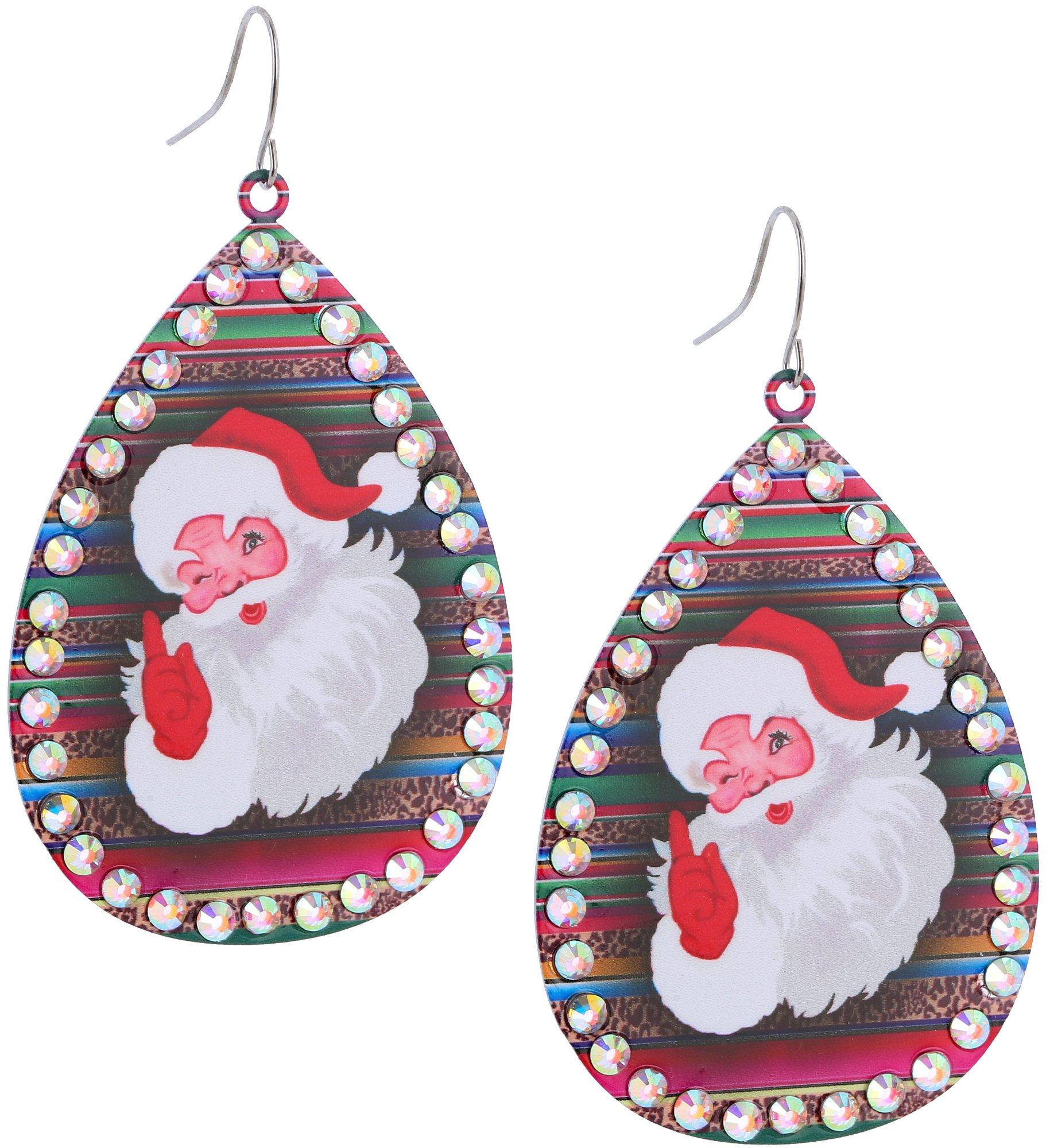 Brighten The Season Crystal Santa Teardrop Dangle Earrings