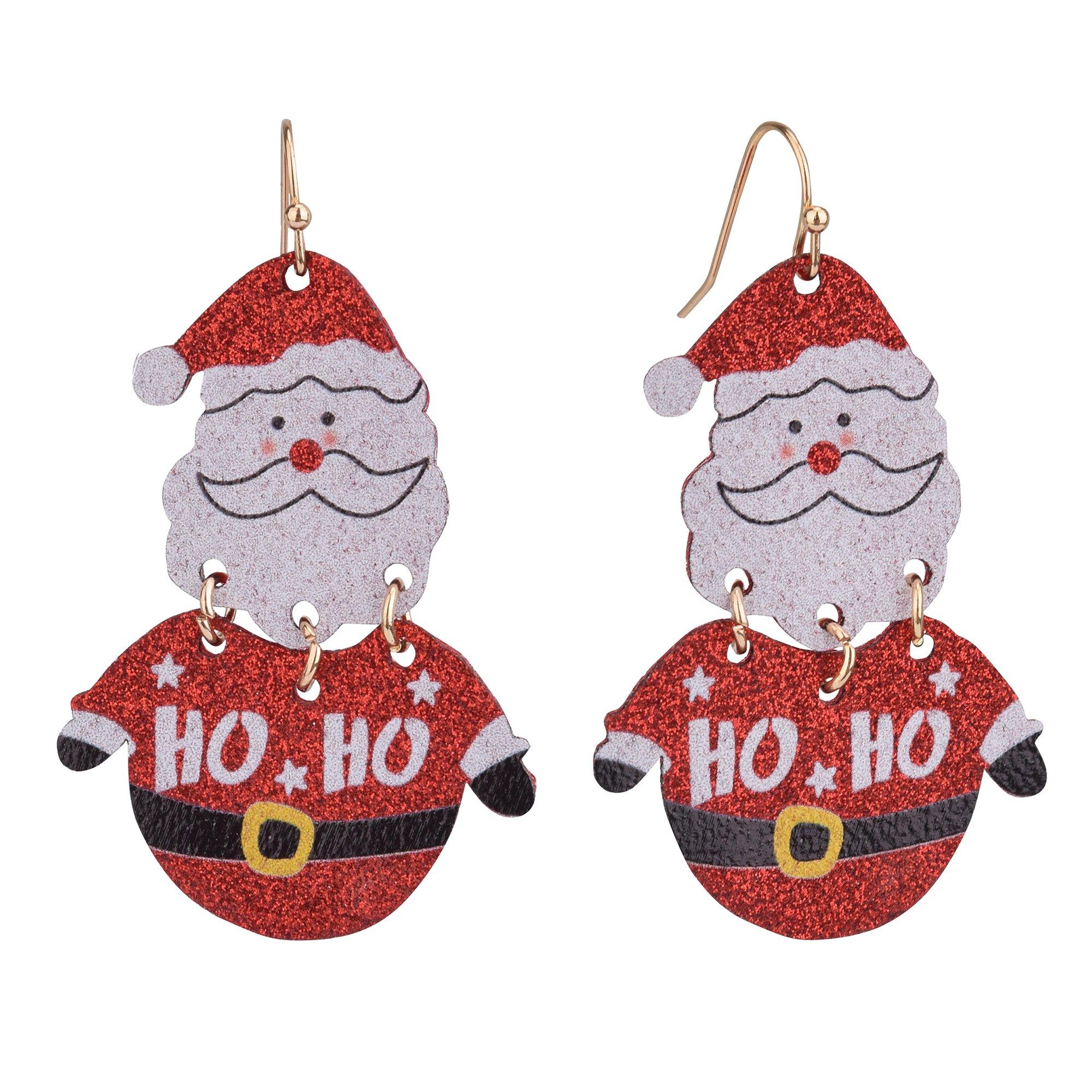 Brighten The Season Glitter HO HO Santa Dangle Earrings