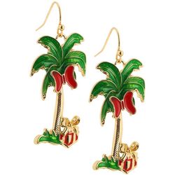Brighten The Season 2 In. Enamel Palm Tree Dangle Earrings