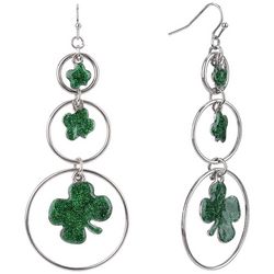 St Patricks Day 3 In. Triple Clover Rings Dangle Earrings