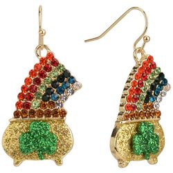 St Patricks Day Pot Of Gold Pave Rainbow Dangle Earrings