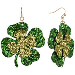 St Patricks Day 2.5 In. Glitter Clover Dangle Earrings