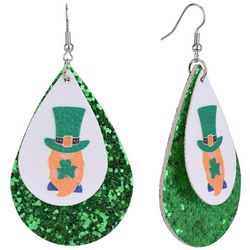 St Patricks Day Leprechaun Glitter Teardrop Dangle Earrings