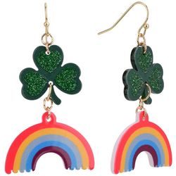 St Patricks Day 2 In. Clover Rainbow Dangle Earrings