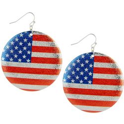 Americana Holiday Flag Circle Silver Tone Dangle Earrings